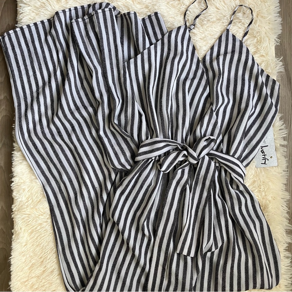 NEW WITH TAGS Striped Sleeveless Jumpsuit with Tie Waist